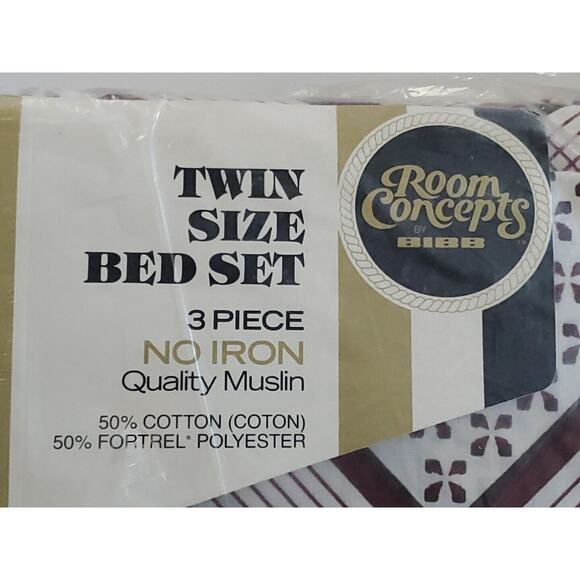 Vtg Room Concepts Cotton Blend Muslin Fitted Flat Twin Size Sheets Pillow Case - Picture 2 of 8